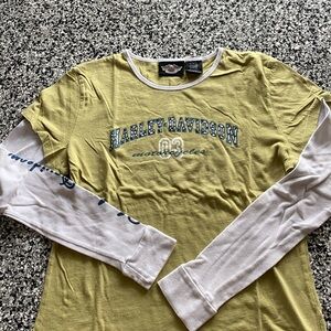 Harley-Davidson Green and White Long Sleeve Tee